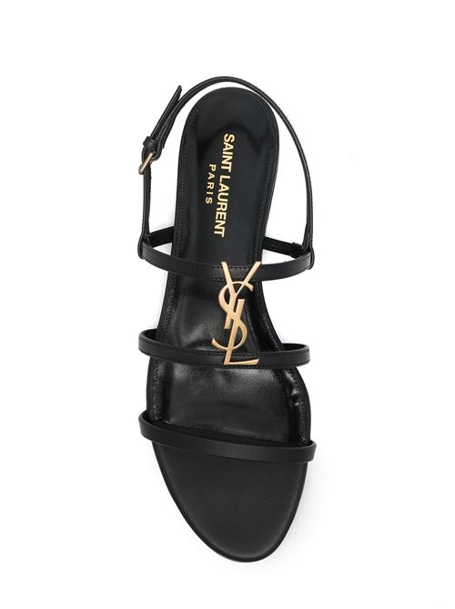 Black leather Cassandra monogram flat sandals SAINT LAURENT | 652758BDATT1000